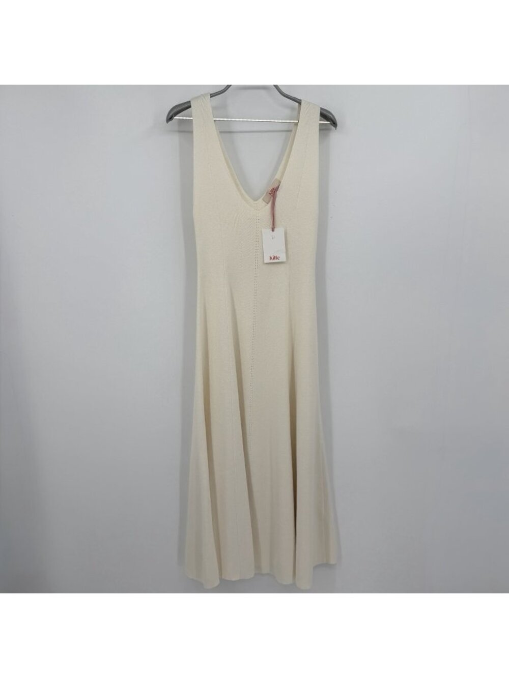 Kilte Collection Cotton-Cashmere Knit V-Neck Kaitlin Midi Dress in Ivory 2 M